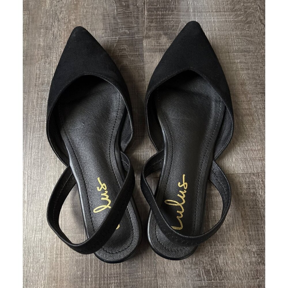 Lulus Black Suede Pointed Toe Slingback Flats Womens Shoes Vegan Suede Flat Sole - Picture 3 of 10